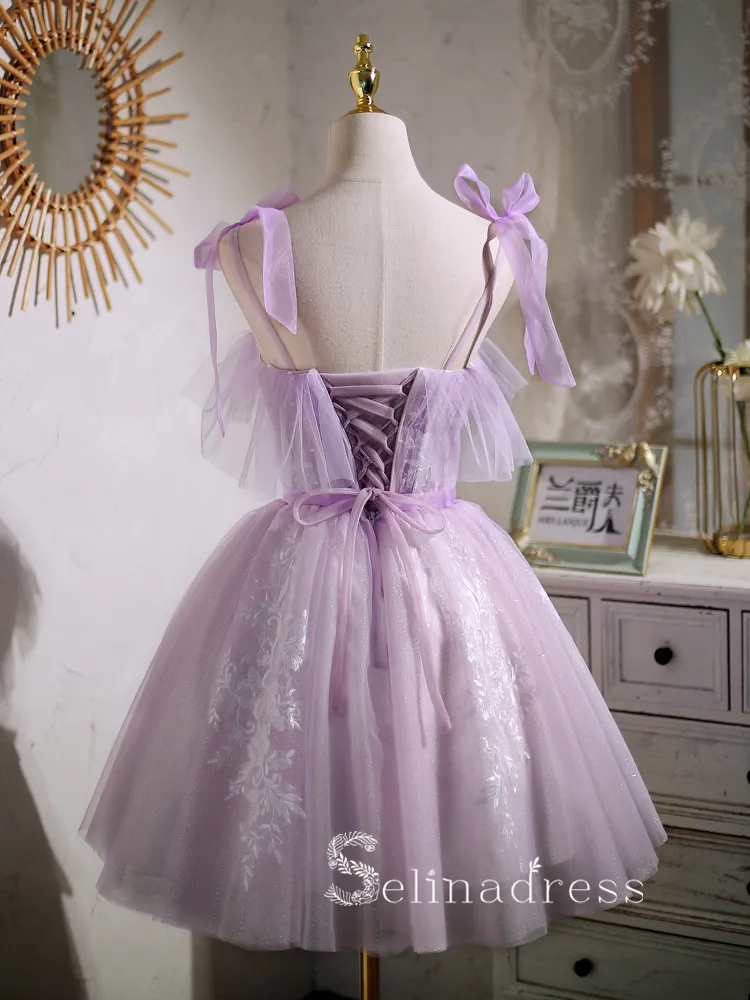 A-line Spaghetti Straps Lilac Cute Short Homecoming Dress Summer Outfits THL008