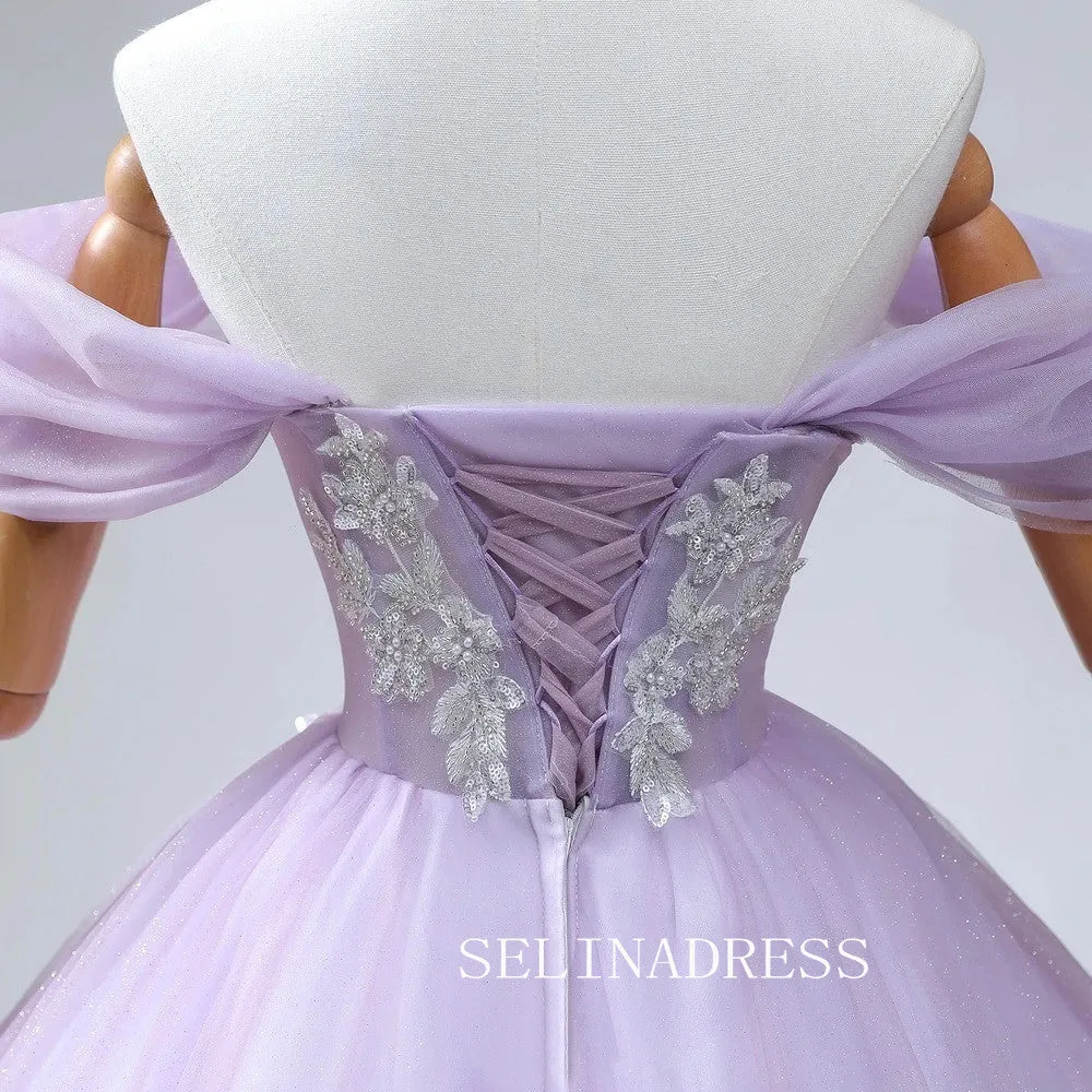 Lavender Sparkly Quinceañera Ball Gown Prom Dresses Beading Sleeveless Ball Gown Formal Dresses TKL2104